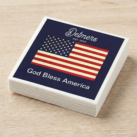 Personalized God Bless America Flag  スタンダードカクテルナプキン