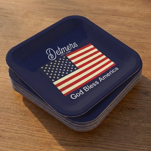 Personalized God Bless America Flag  ペーパープレート