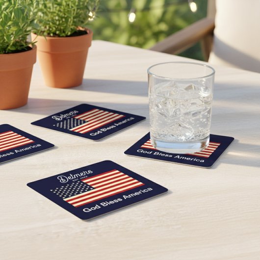 Personalized God Bless America Flag Coaster スクエアペーパーコースター
