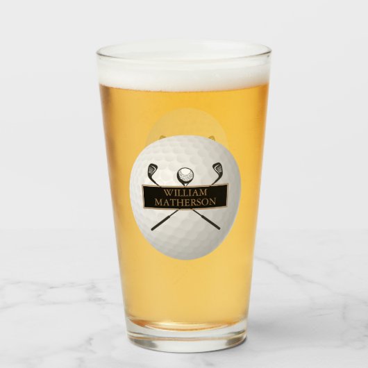 Personalized Gold and Black Golf Ball Classic タンブラーグラス (ドリンク正面)