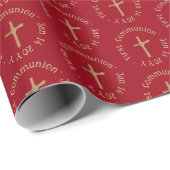 Personalized Gold and Red Wine First Communion ラッピングペーパー (ロールコーナー)