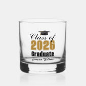 Personalized Gold Black Class of 2026 Graduation ウイスキーグラス (正面)
