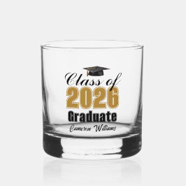 Personalized Gold Black Class of 2026 Graduation ウイスキーグラス