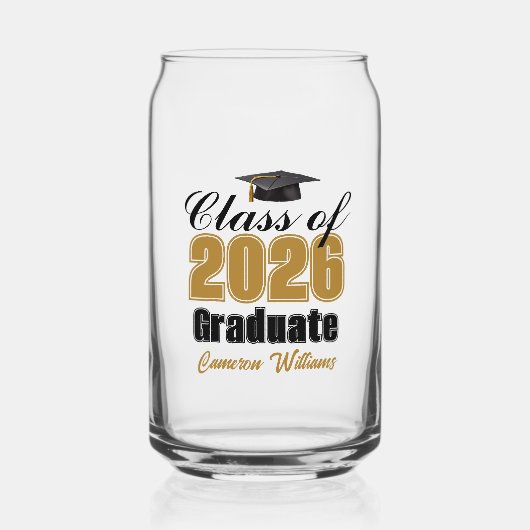 Personalized Gold Black Class of 2026 Graduation ガラス缶 (正面)