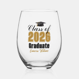 Personalized Gold Black Class of 2026 Graduation ステムなしワイングラス
