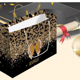 Personalized Gold Black Leopardwith Elegant Golden ラージペーパーバッグ