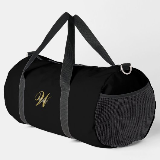 Personalized Gold Black Monogram Initial Travel ダッフルバッグ (右コーナー)