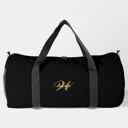 Personalized Gold Black Monogram Initial Travel ダッフルバッグ (裏面)