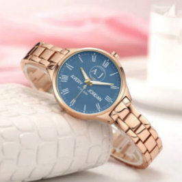 Personalized Gold Blue Dial Elegant Custom Gift 腕時計