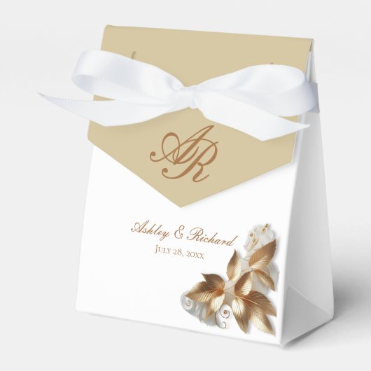 Personalized Gold Botanical Wedding フェイバーボックス (正面サイド)