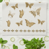 Personalized Gold Butterfly Fleur de Lis Matching キッチンタオル (折り畳み)
