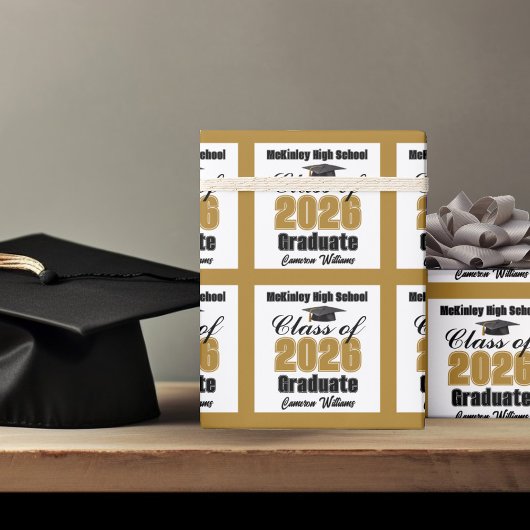 Personalized Gold Class of 2026 Graduation ラッピングペーパー