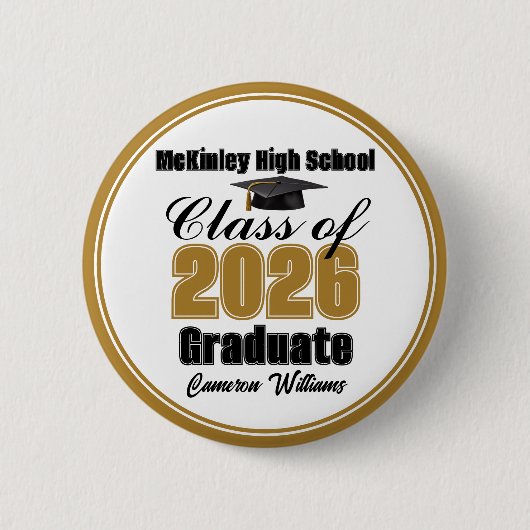 Personalized Gold Class of 2026 Graduation Party 缶バッジ (正面)