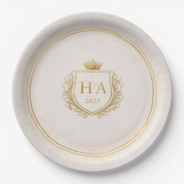 Personalized Gold Crest Paper Plates ペーパープレート
