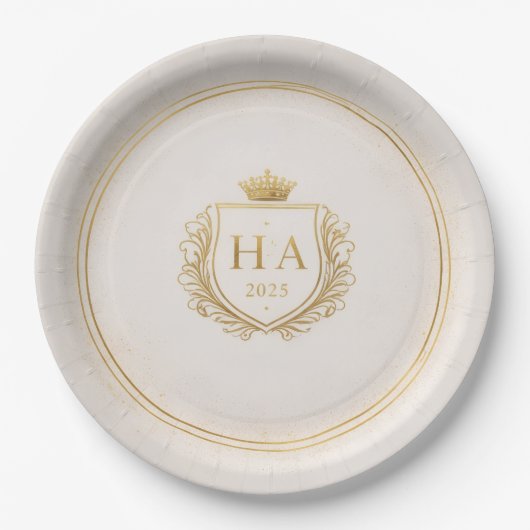 Personalized Gold Crest Paper Plates ペーパープレート (正面)