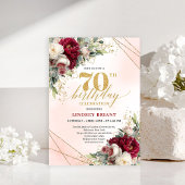 Personalized Gold Floral 70th Birthday Invitation 招待状