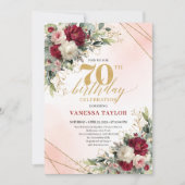 Personalized gold floral 70th birthday invite men 招待状 (正面)