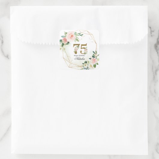 Personalized Gold & Floral 75th Custom スクエアシール (バッグ)