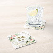Personalized Gold & Floral 75th Custom スクエアペーパーコースター (インサイチュ)