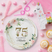Personalized Gold & Floral 75th Custom ペーパープレート (パーティー)