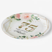 Personalized Gold & Floral 75th Custom ペーパープレート (アングル)