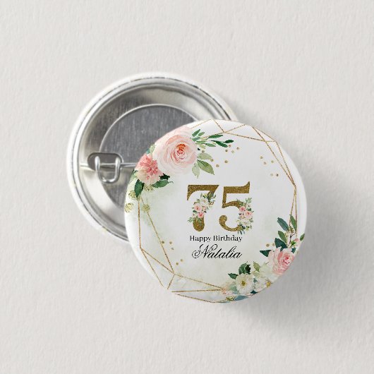 Personalized Gold & Floral 75th Custom 缶バッジ (正面&裏面)