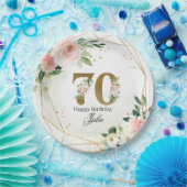 Personalized Gold & Floral Custom 70th  ペーパープレート (パーティー)