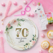 Personalized Gold & Floral Custom 70th  ペーパープレート (パーティー)