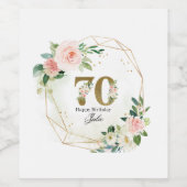 Personalized Gold & Floral Custom 70th  ワインラベル (シングルラベル)