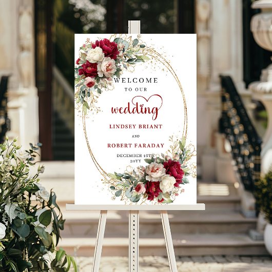 Personalized gold greenery wedding welcome sign  ポスター
