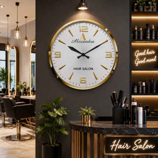 Personalized Gold Hair Salon ラージ壁時計