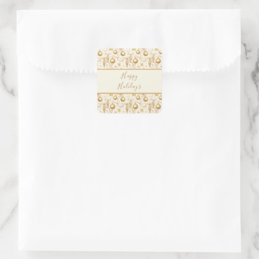 Personalized Gold Ornaments Bows Christmas Holiday スクエアシール (バッグ)