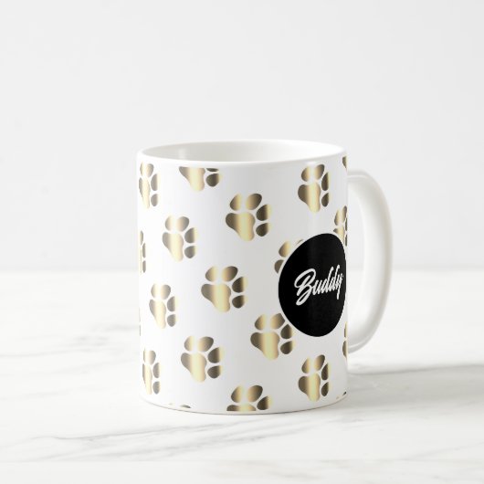 Personalized gold paws pattern pet lovers コーヒーマグカップ (正面右)