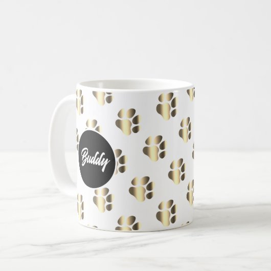 Personalized gold paws pattern pet lovers コーヒーマグカップ (正面左)
