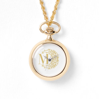 Personalized Gold Pocket Watch with Initial M  腕時計