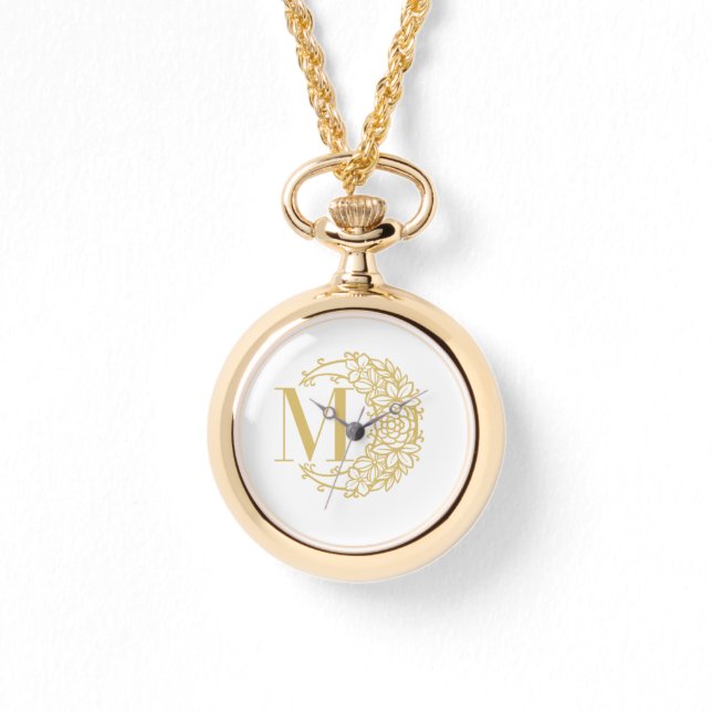 Personalized Gold Pocket Watch with Initial M  腕時計 (正面)