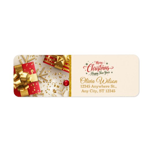 Personalized Gold & Red Festive Holiday Mailing ラベル (正面)