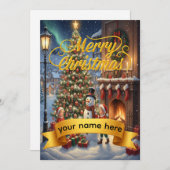 Personalized Gold Ribbon Winter  Christmas Card シーズンカード (正面/裏面)