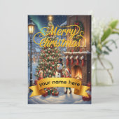Personalized Gold Ribbon Winter  Christmas Card シーズンカード (スタンド正面)