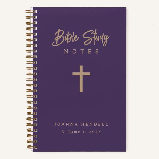Personalized Gold Script Purple Bible Study ノートブック (正面)