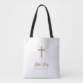 Personalized Gold Script White Bible Study トートバッグ (正面)