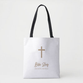 Personalized Gold Script White Bible Study トートバッグ
