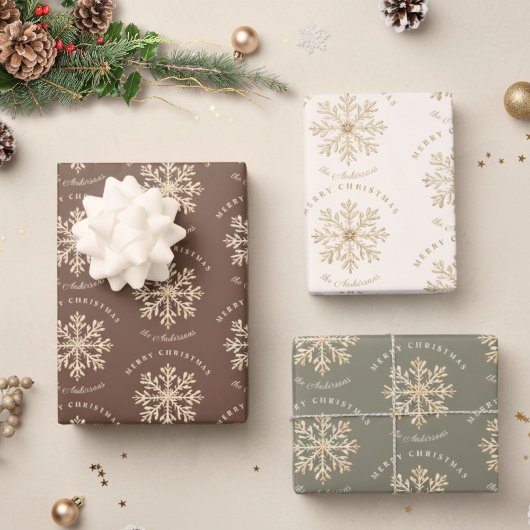 Personalized Gold Snowflake Christmas ラッピングペーパーシート