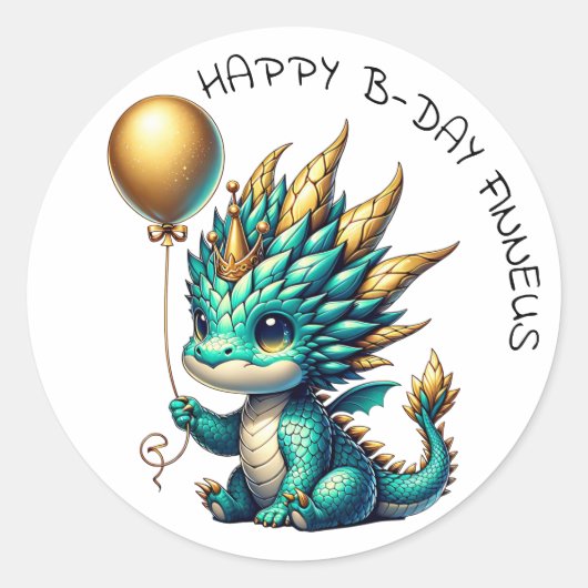Personalized Gold Teal Dragon Boy's Birthday Party ラウンドシール (正面)