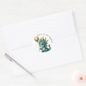 Personalized Gold Teal Dragon Boy's Birthday Party ラウンドシール (封筒)