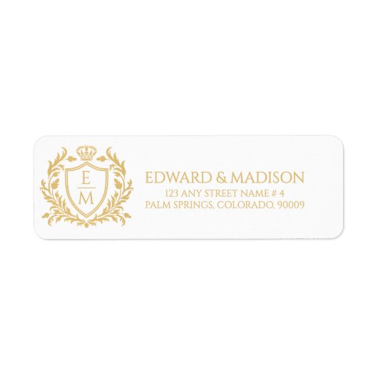 Personalized Gold Wedding Heraldic Shield ラベル (正面)