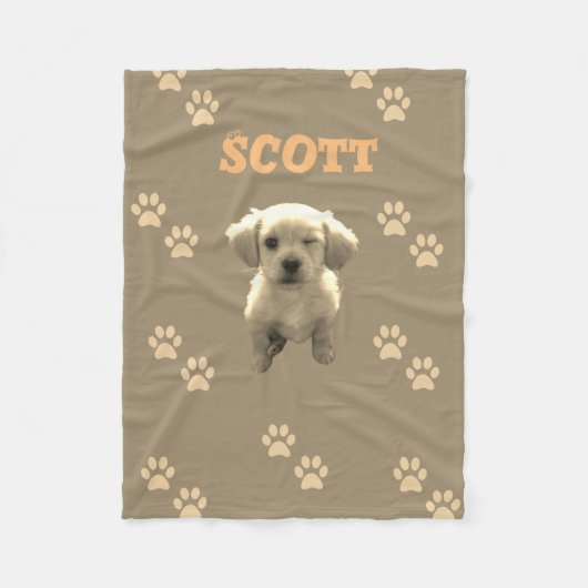 personalized golden dog blanket with custom name フリースブランケット (正面)