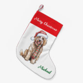 Personalized Goldendoodle Dog in Santa Hat  スモールクリスマスストッキング (正面 (吊り時))