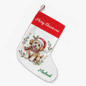 Personalized Goldendoodle Dog in Santa Hat  スモールクリスマスストッキング (正面 (吊り時))