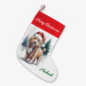 Personalized Goldendoodle Dog in Santa Hat  スモールクリスマスストッキング (正面 (吊り時))